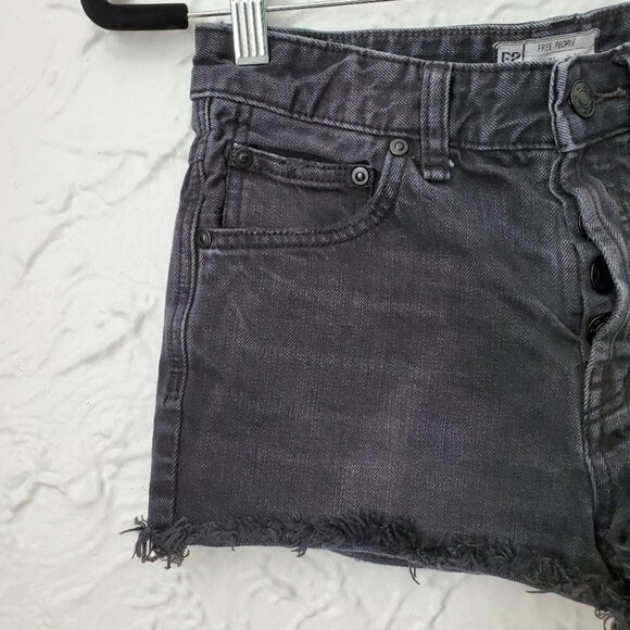 Free People Denim Uptown Button-fly Black Shorts - Picture 3 of 6